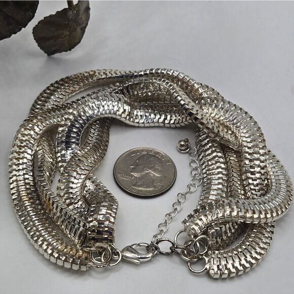 "5/$25" Silvertone 4 Strand Adjustable Snake Chain Bracelet Sz Average to Large - Picture 2 of 5